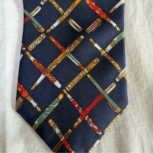 Alynn Neckware Tie Fountain Pens Print Silk Tie “Pensmanship” Navy Writing USA